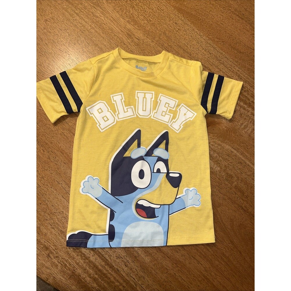 Bluey School Spirit Youth Boy's T-Shirt Yellow Size 5 EUC